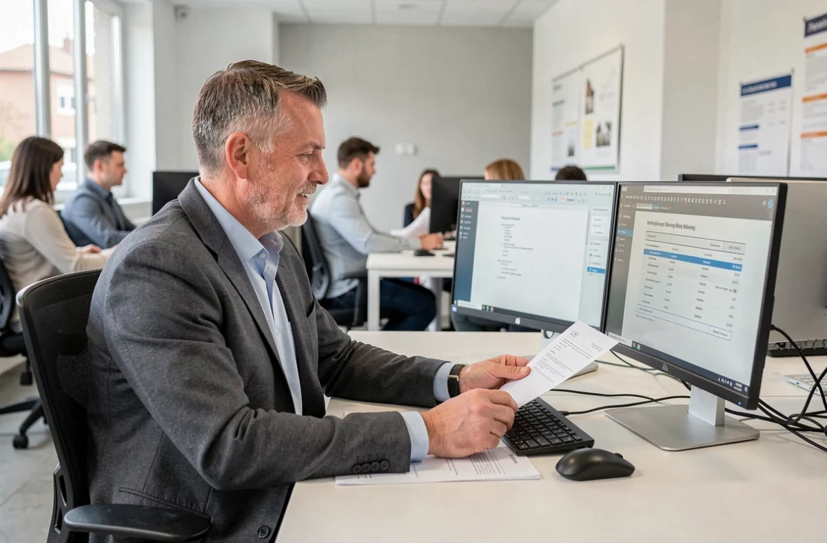 Conseiller de 4% Immobilier Compiègne analysant des dossiers de syndic dans le Compiégnois