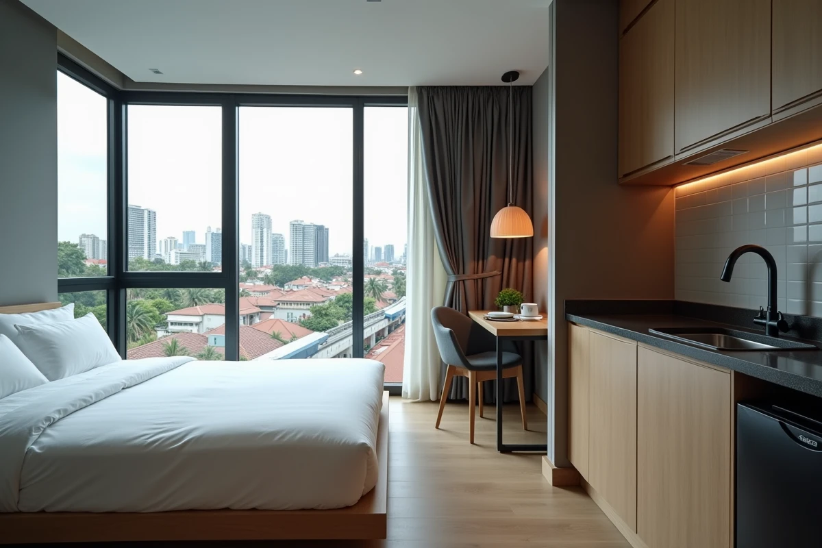 Appartement meublé dans un condominium avec services à Bangkok vue sur la ville