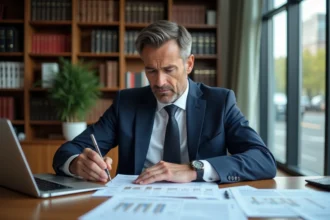 Avocat spécialisé en baux commerciaux révisant les calculs de l'indice du coût de la construction à son bureau