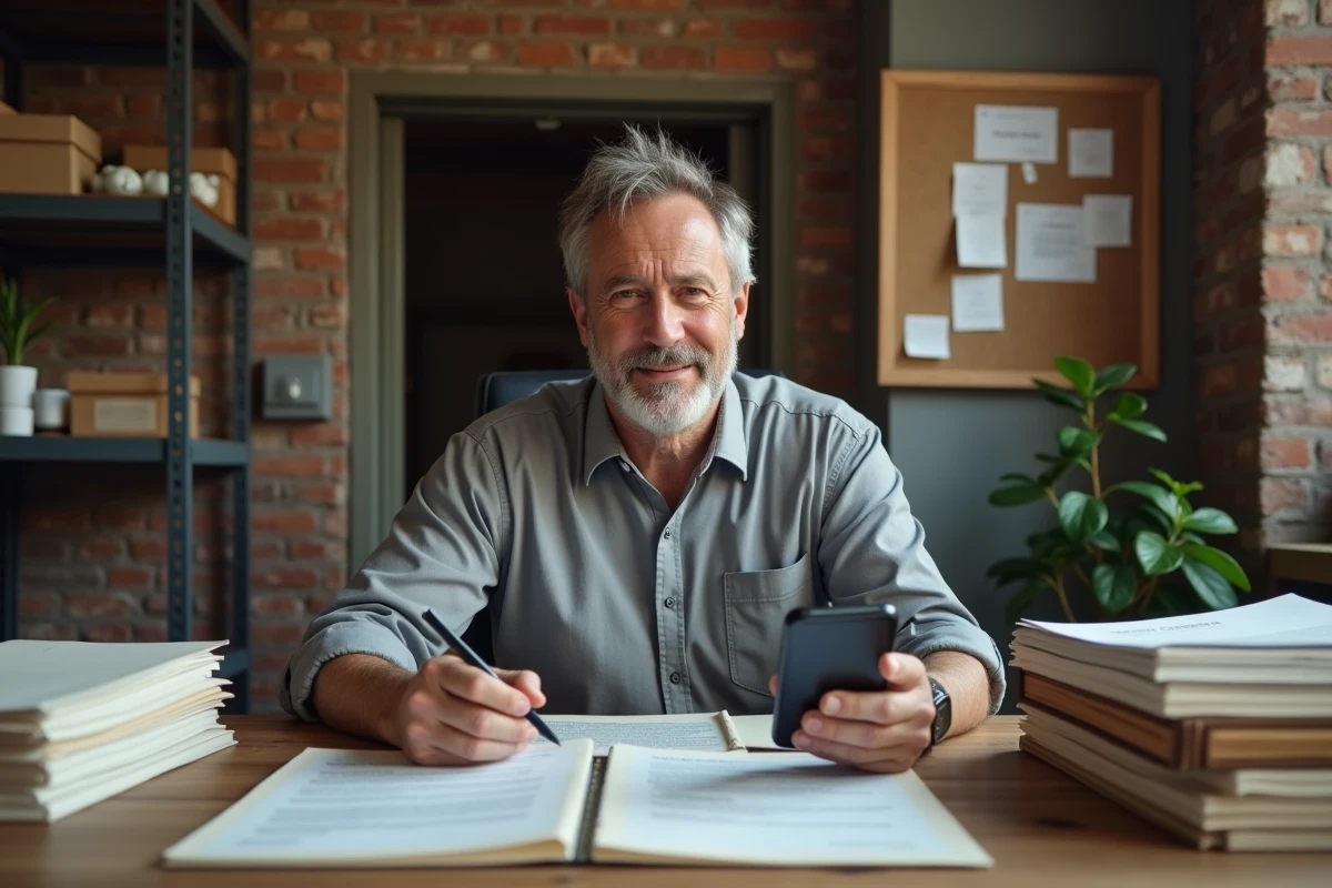 Chef d'entreprise consultant l'indice du coût de la construction pour calculer la révision de son bail commercial