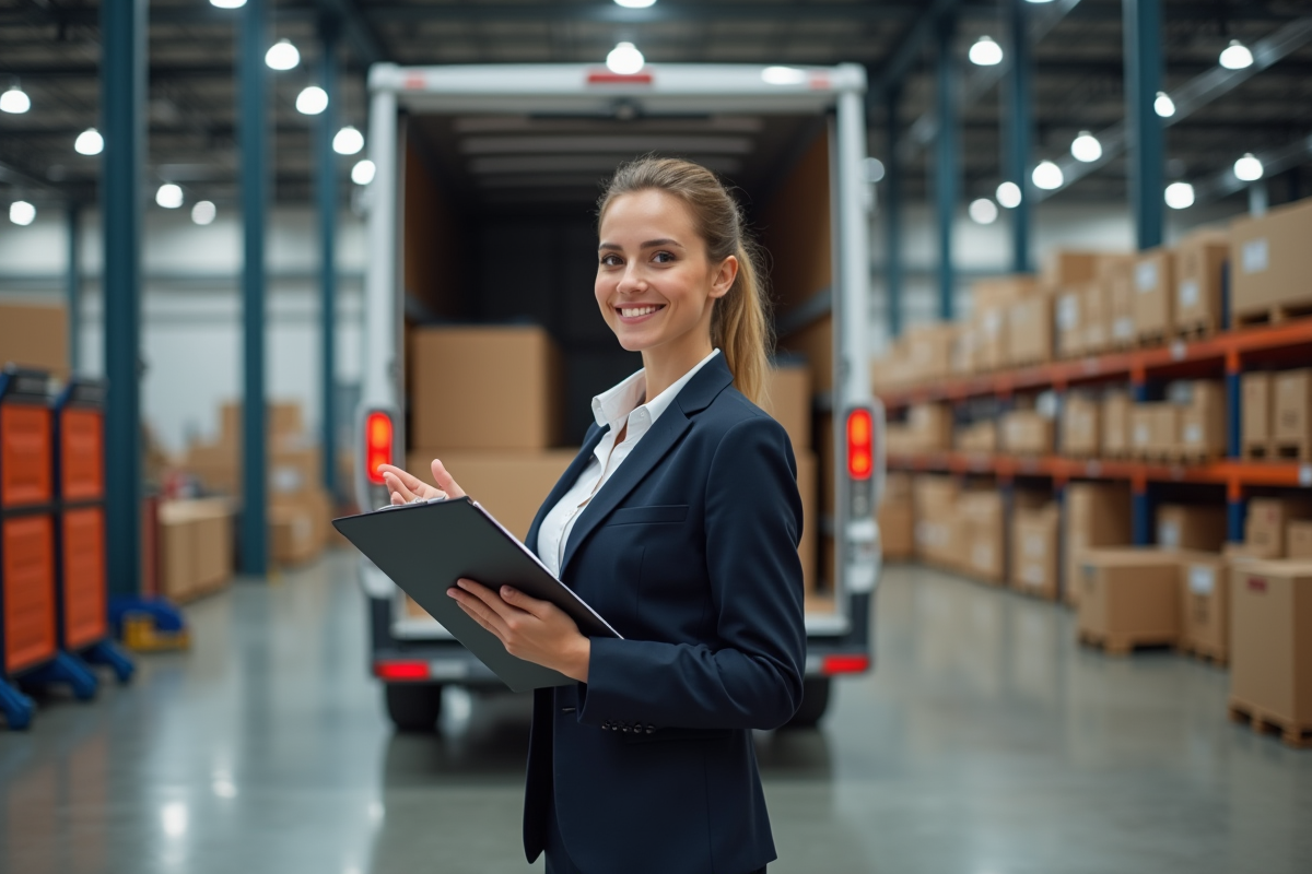 Jeune femme coordinatrice logistique dans un entrepôt