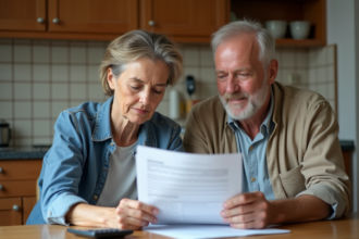 Couple français examine un contrat de location à la cuisine