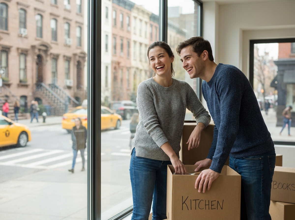 Couple heureux organisant leurs affaires