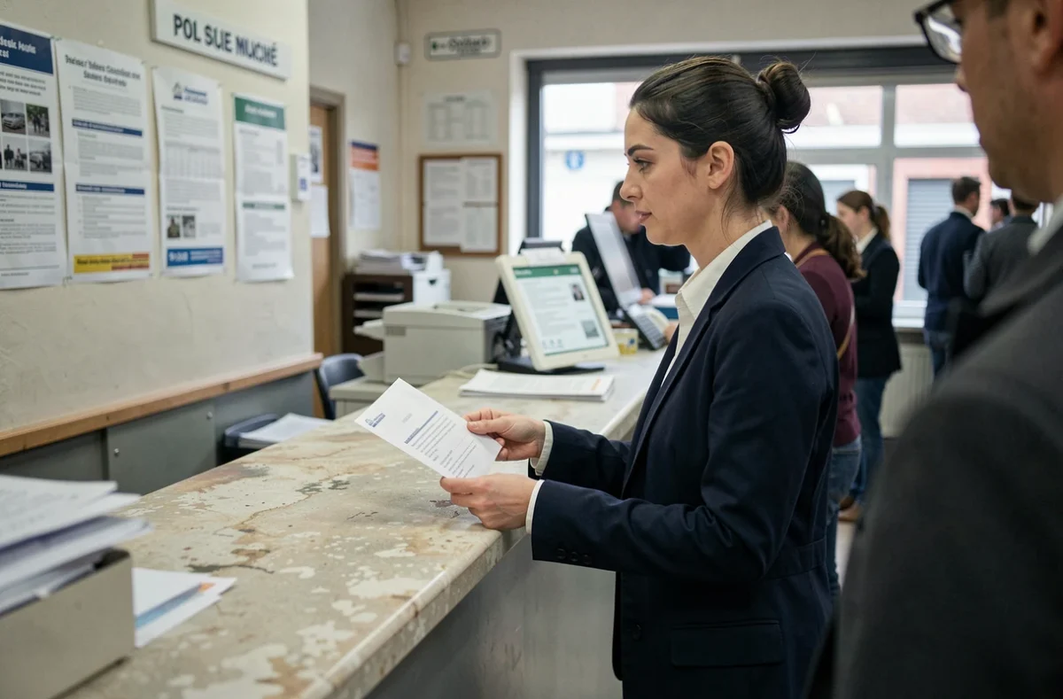 Femme envoyant une lettre de résiliation d'assurance habitation à La Poste conformément à la loi Hamon