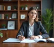 Femme d'affaires dans un bureau moderne et organisé