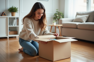 Femme emballant des livres dans un carton pour un déménagement