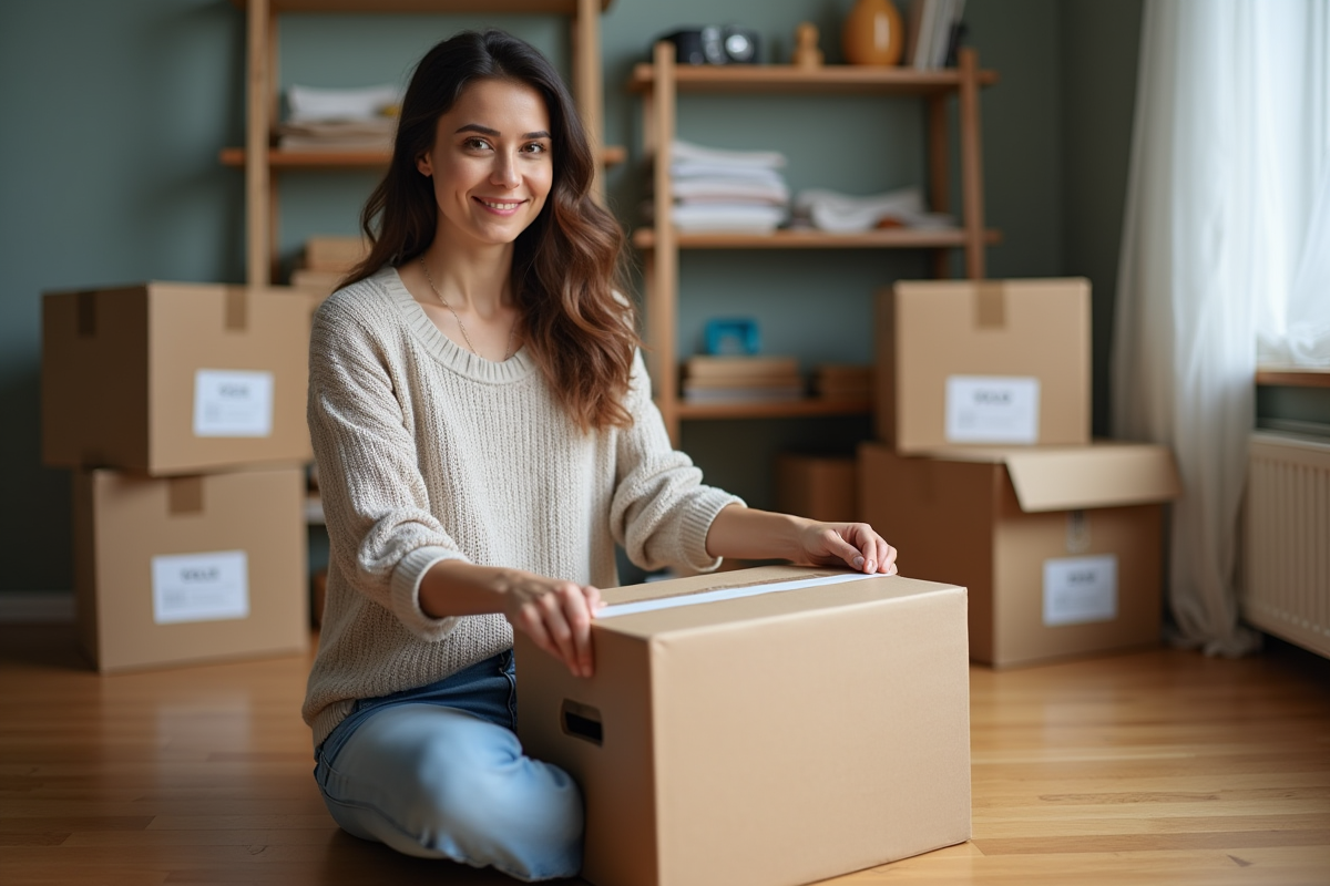 Femme souriante en train de fermer une box de déménagement