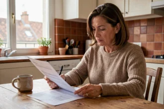 Femme lisant un contrat d'assurance habitation à résilier grâce à la loi Hamon