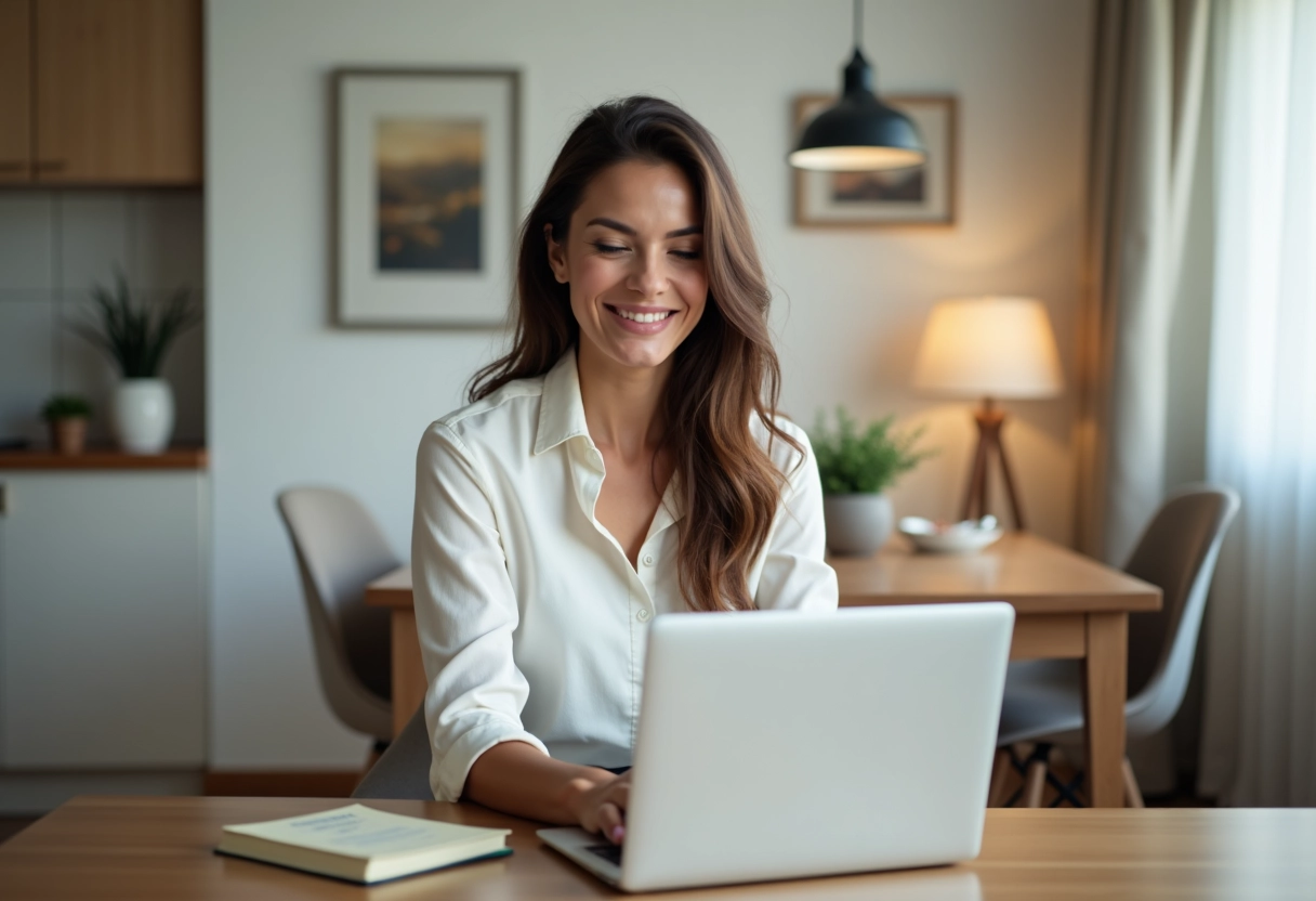 Femme en télétravail discutant lors d