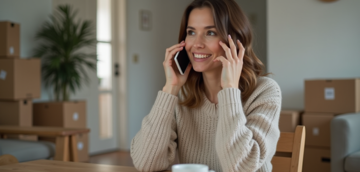 Jeune femme au travail à domicile en jeans et pull léger