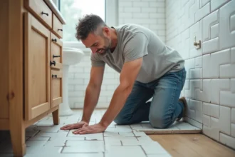salle de bain rénovée avec des matériaux modernes et fonctionnels