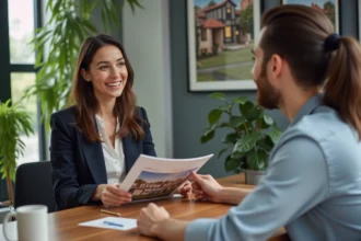 Vitrine d'une agence immobilière avec des annonces attractives