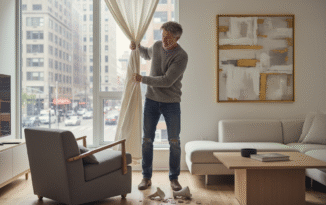 Homme d'âge moyen frustré dans un appartement moderne