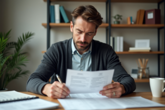 Homme en train de remplir une déclaration fiscale dans un bureau moderne