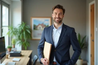 Homme professionnel en immobilier dans un bureau moderne
