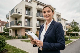 Syndic de copropriété dans l'Oise : gestionnaire professionnelle devant un immeuble résidentiel