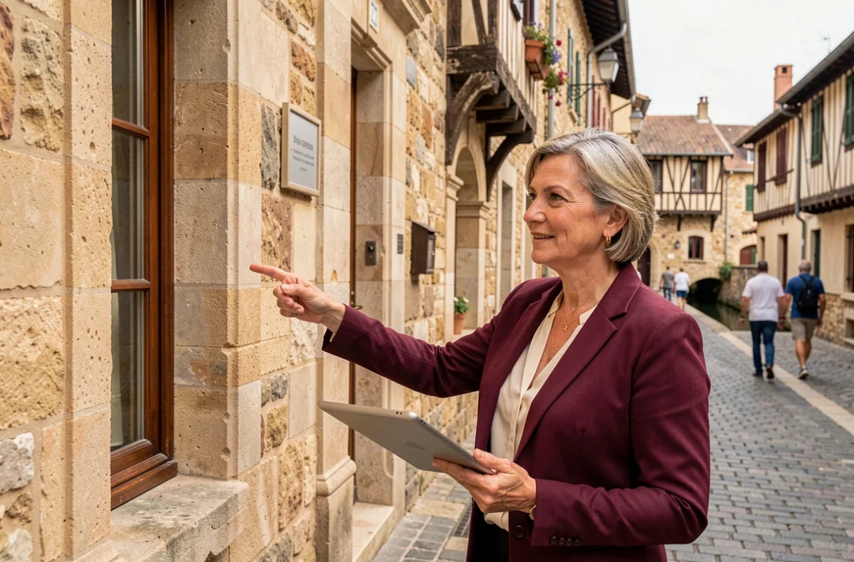 Agente de l'Orpi Agence Immo Castraise présentant un bien immobilier dans le centre historique de Castres