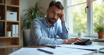 Personne préoccupée examinant documents fiscaux à son bureau