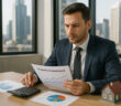 Professionnel analysant des documents immobiliers en journée