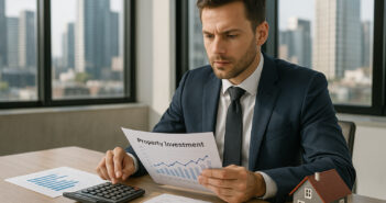 Professionnel analysant des documents immobiliers en journée