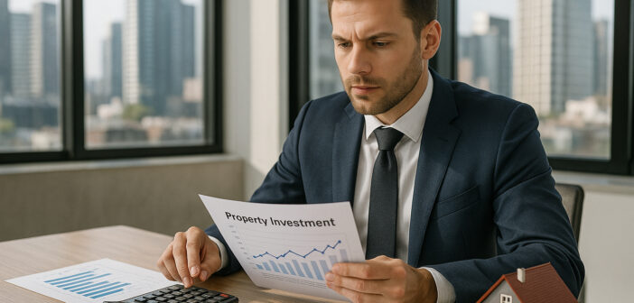 Professionnel analysant des documents immobiliers en journée