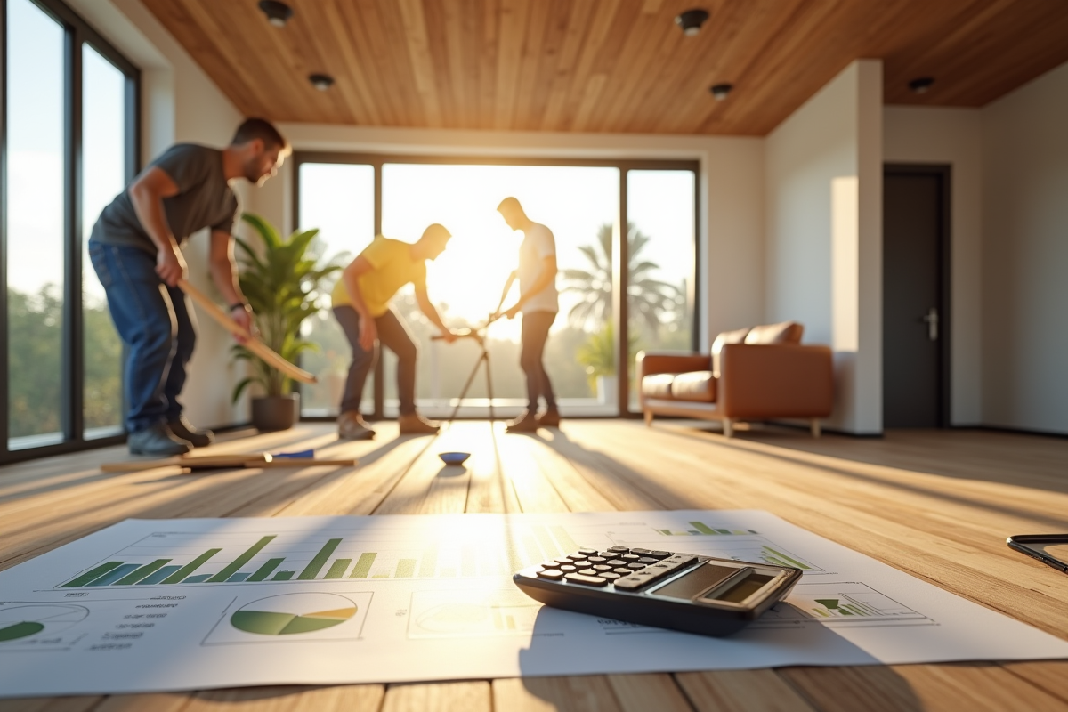 Salon moderne en rénovation avec pose de parquet et peinture